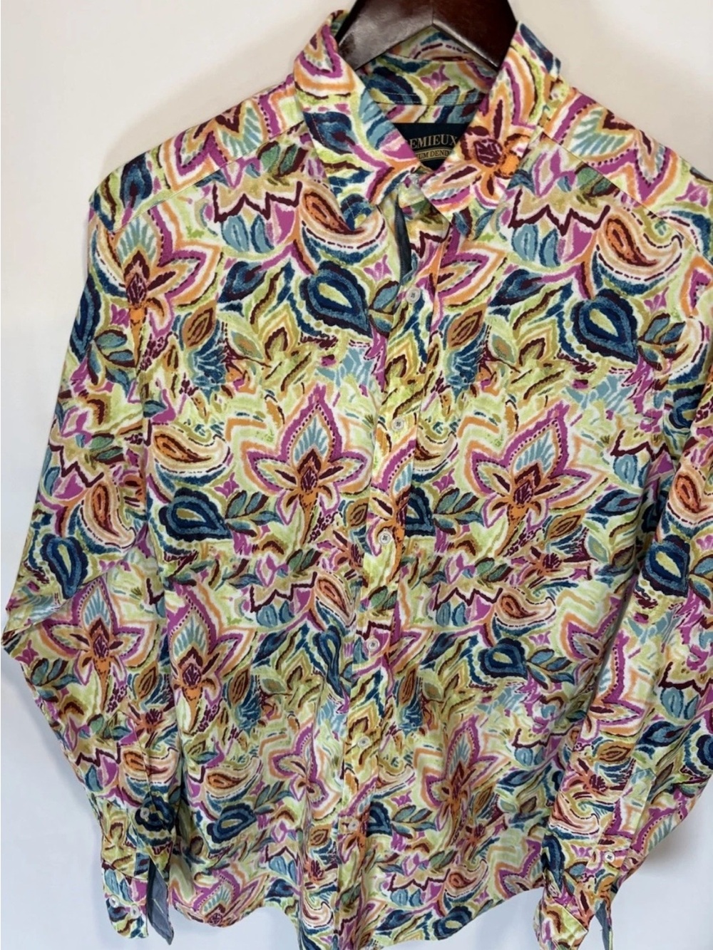 Cremieux Men's Premium Denim Bold Floral Avant Garde Long  Sleeve Button Up Med